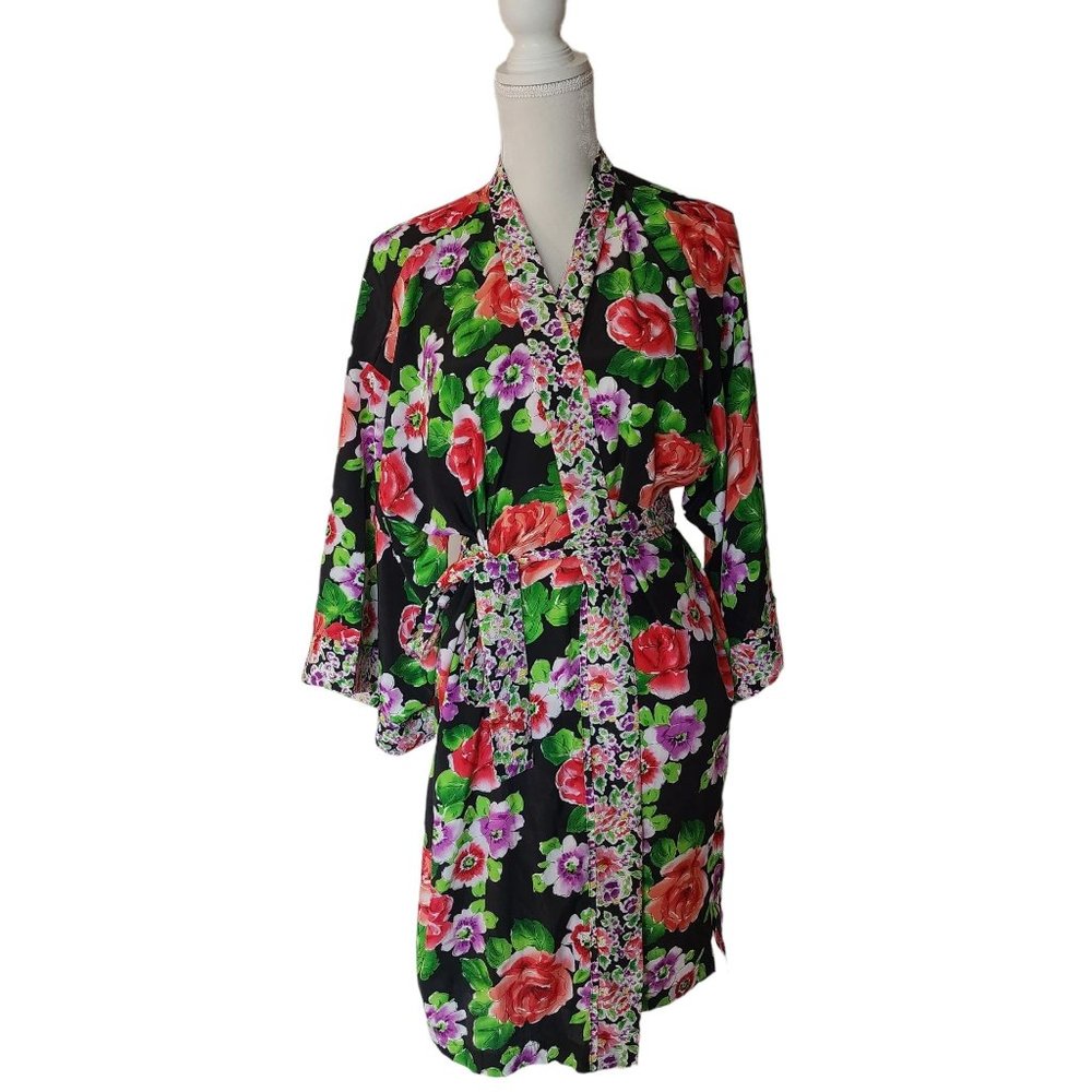 Vintage Victoria's Secret Kimono Robe Bright Floral Belt One Size